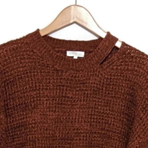 Ultra Flirt Distressed Balloon Sleeve Sweater Brown Cozy Fall Casual Style L - Picture 3 of 13